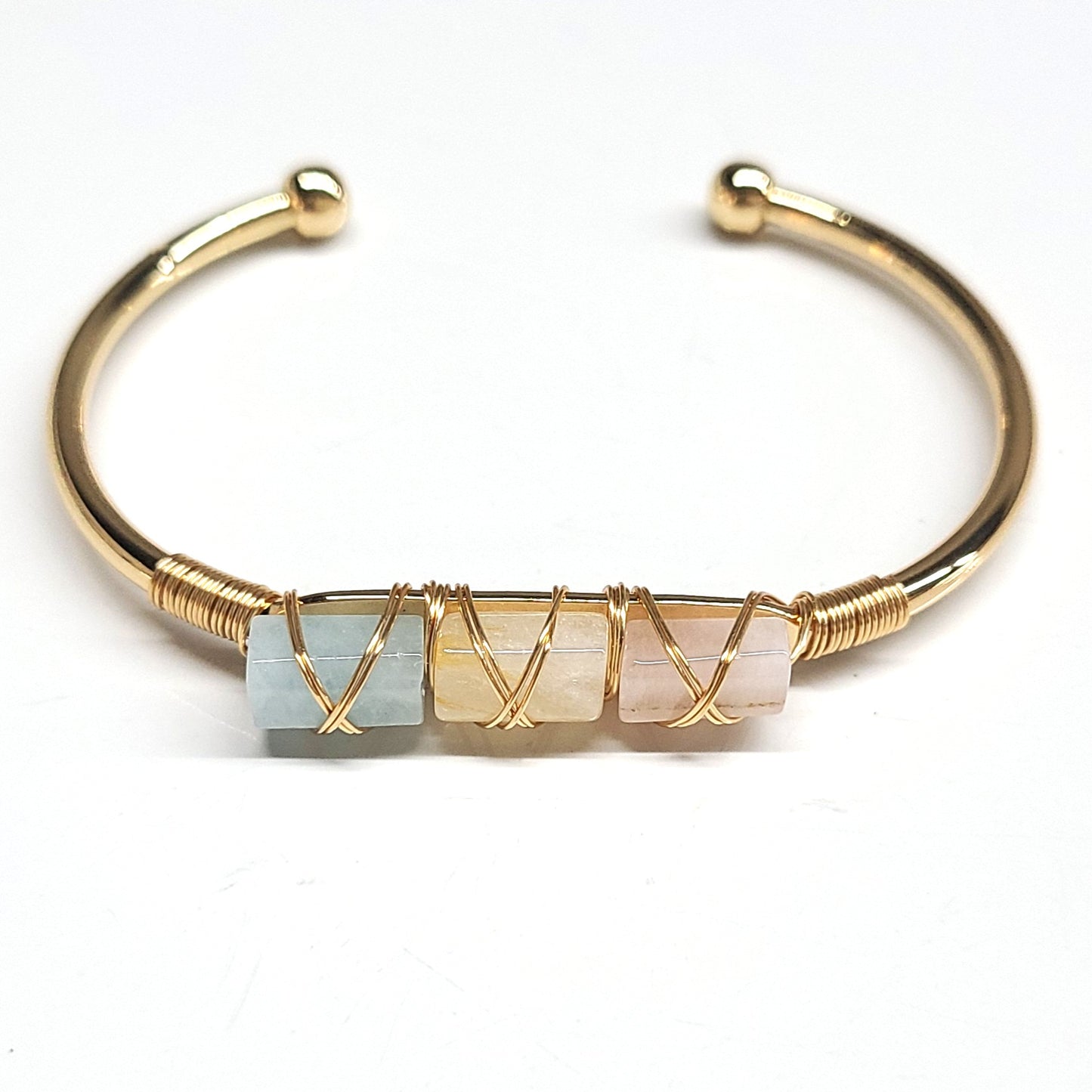 Aquamarine Citrine Rose Quartz Cuff Bangel Bracelets