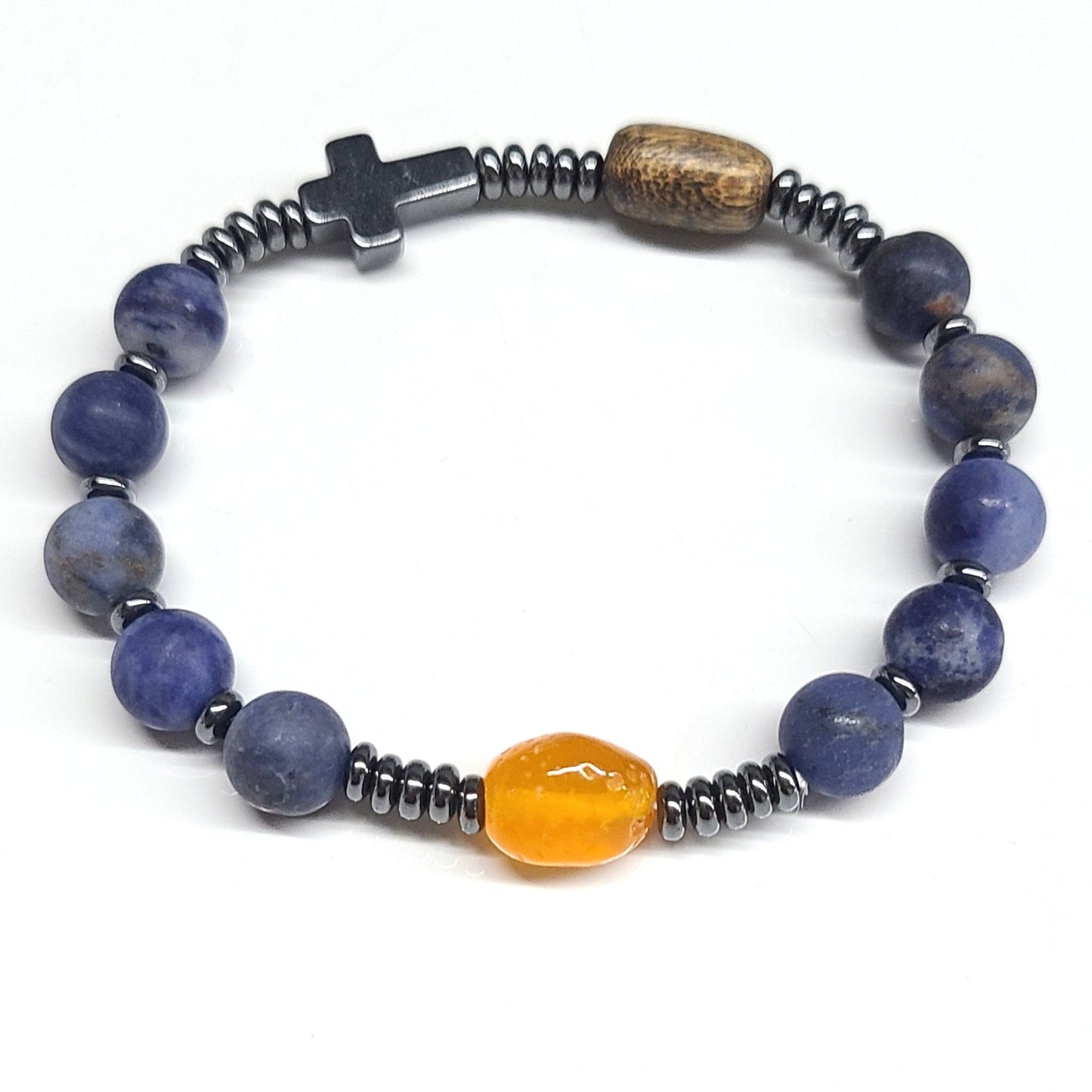 Sodalite Matte Hematite Cross 8mm
