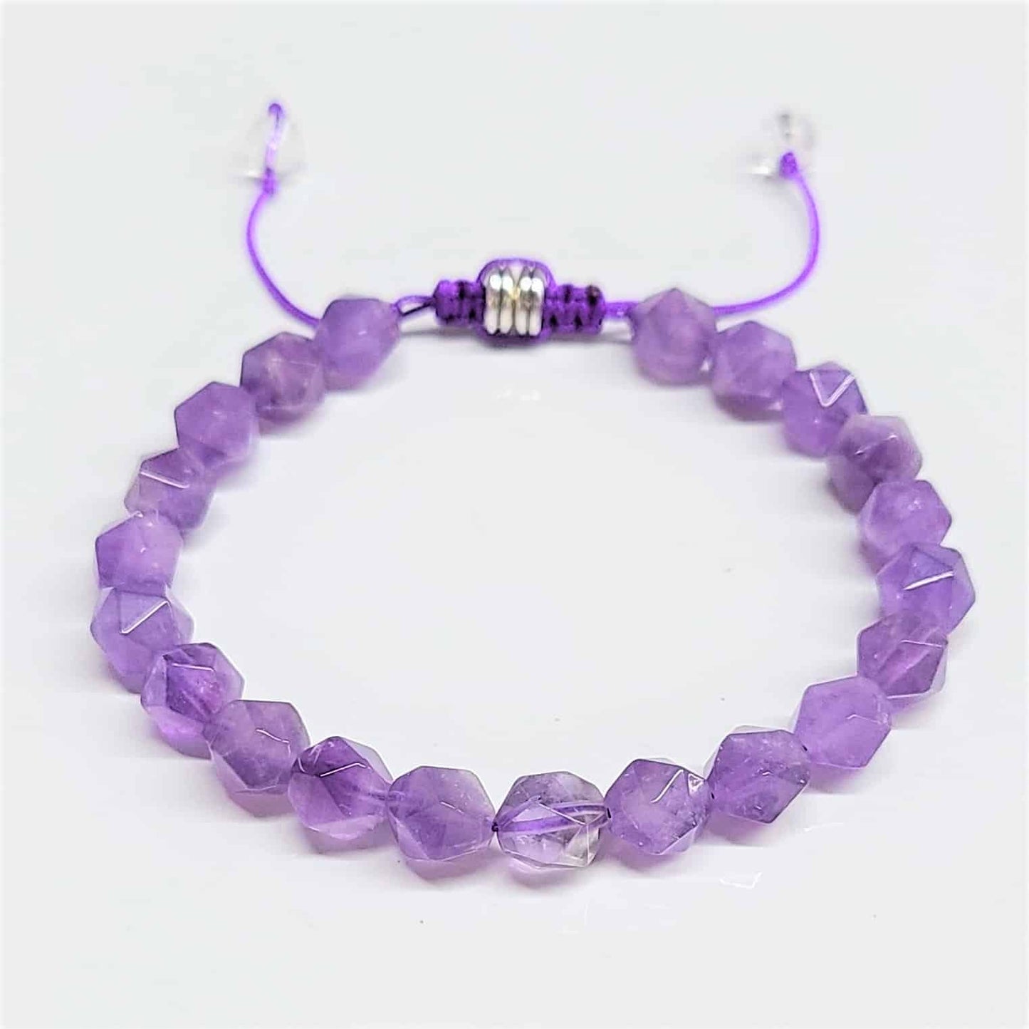 Amethyst Faceted Adjustable Beaded Bracelet 8mm