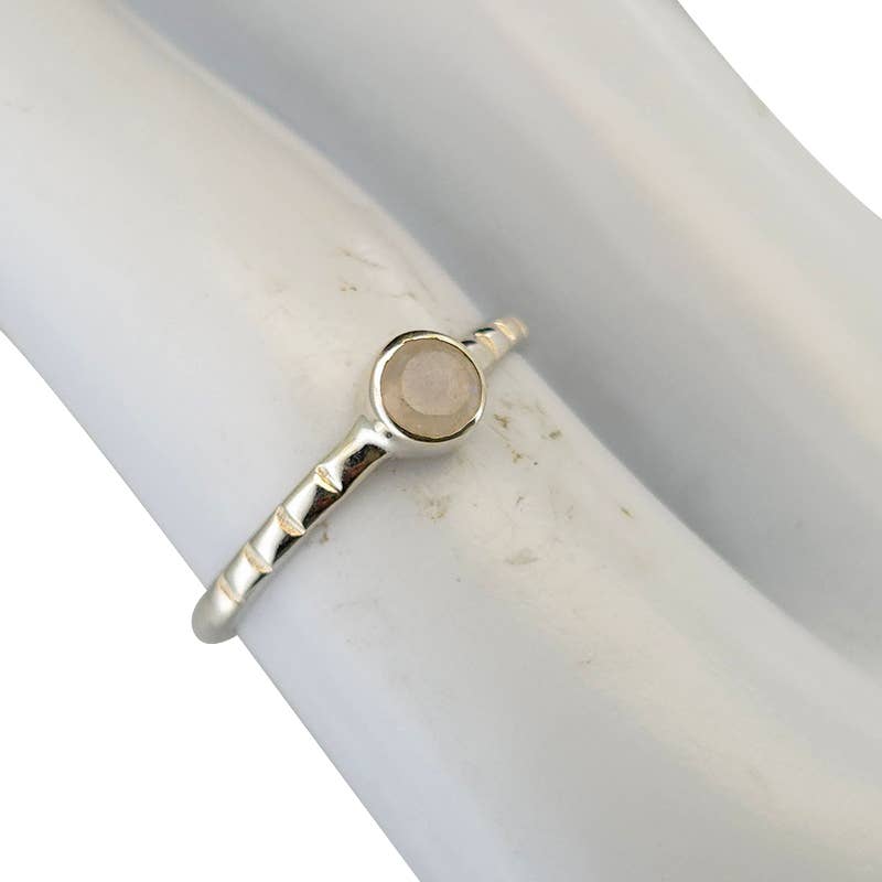 Faceted Moonstone Sterling Silver Ring: 7