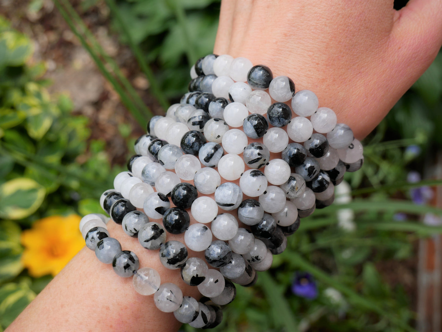 Black Tourmalinated Beaded Bracelets 8mm