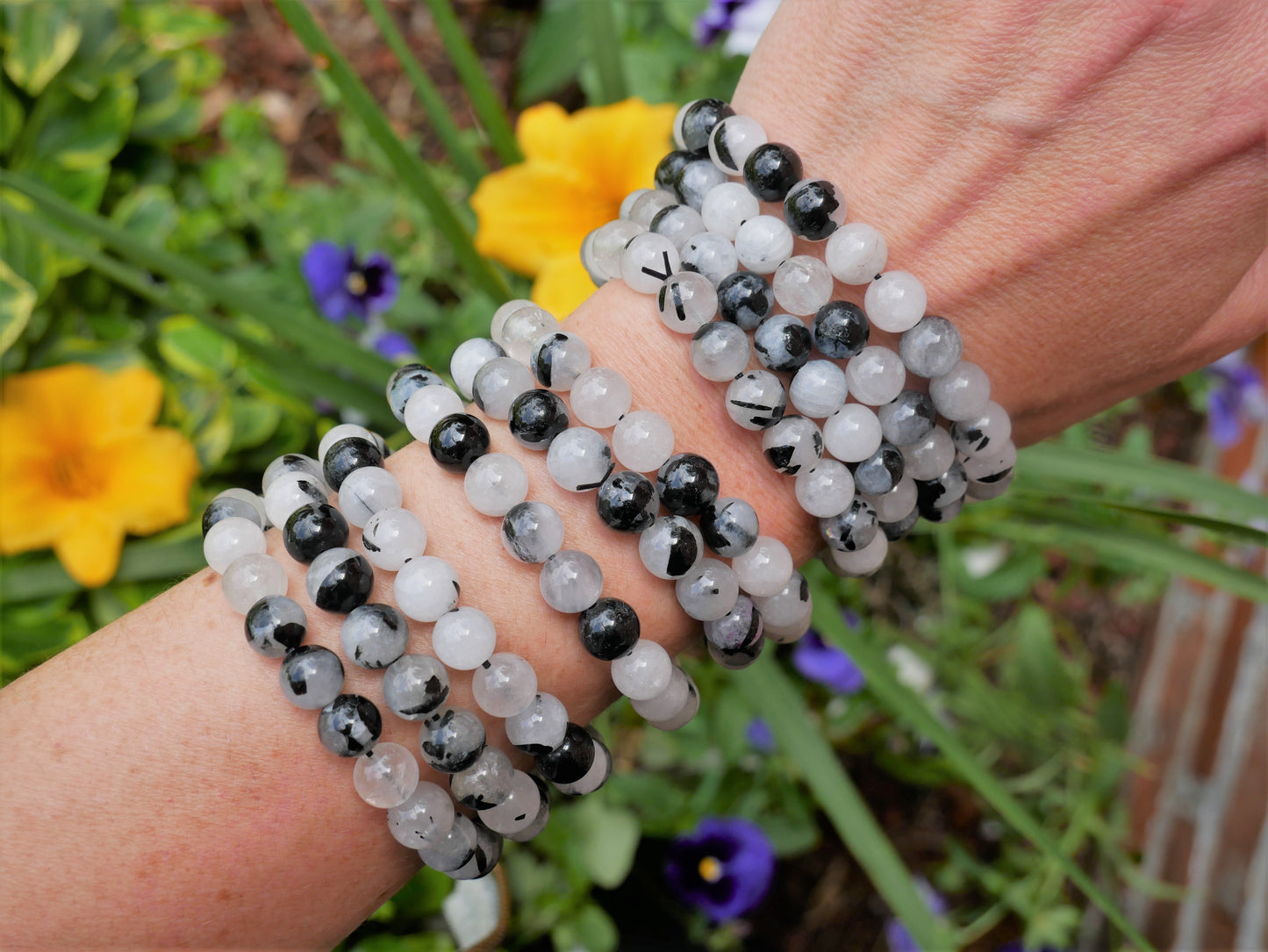 Black Tourmalinated Beaded Bracelets 8mm