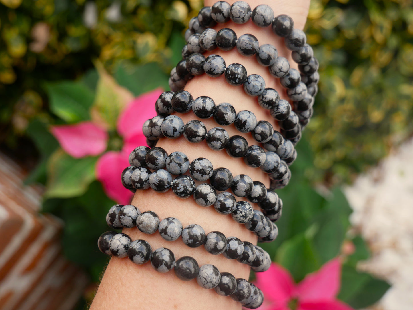Snowflake Obsidian Beaded Bracelets 8mm