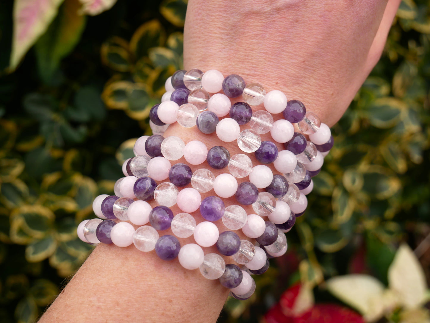 Amethyst Rose Quartz Mix Beaded Bracelet 8mm