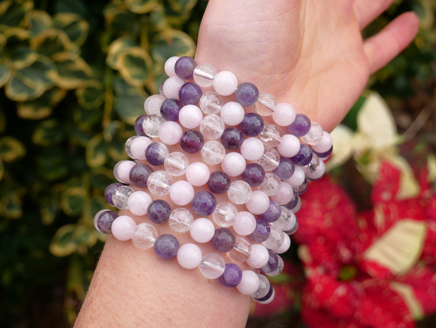 Amethyst Rose Quartz Mix Beaded Bracelet 8mm