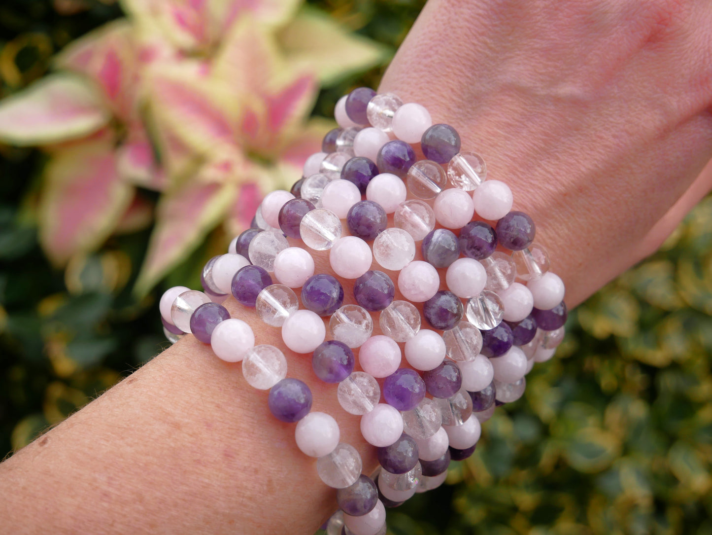 Amethyst Rose Quartz Mix Beaded Bracelet 8mm
