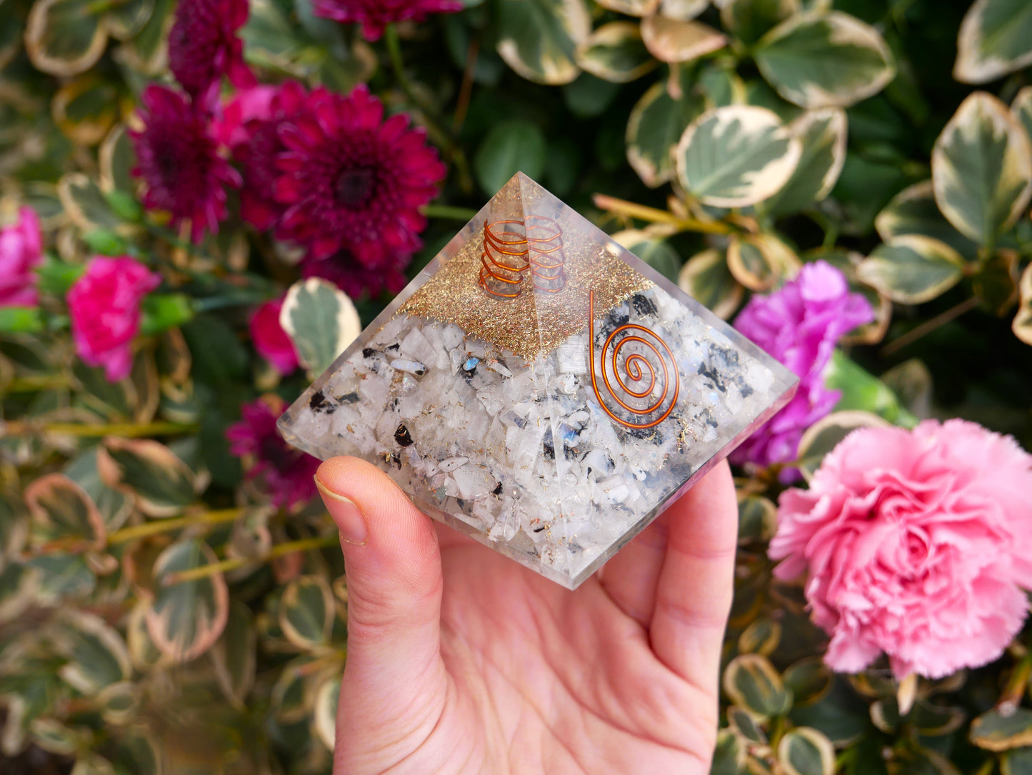 Rainbow Moonstone Orgonite Large Pyramids