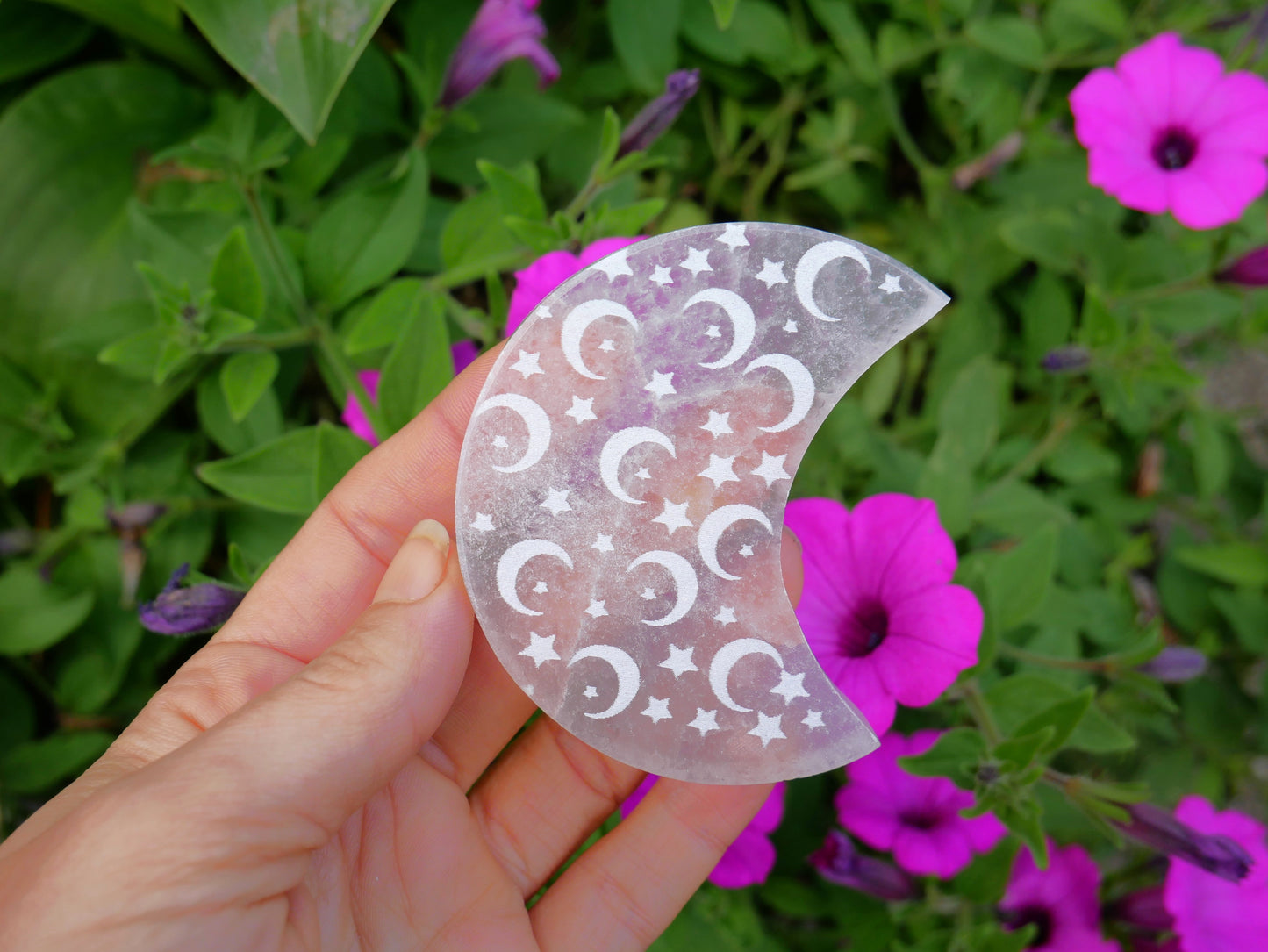 Selenite Engraved Moon
