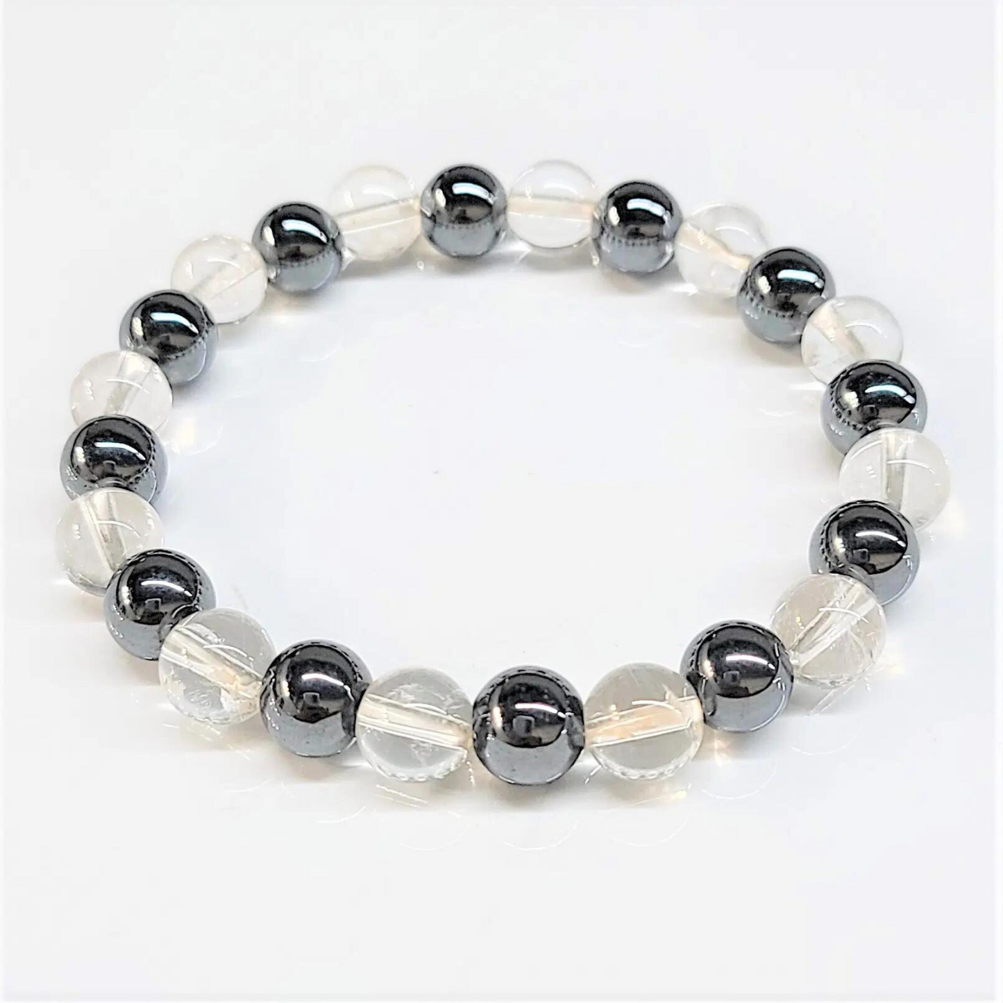 Hematite Quartz Mix Beaded Bracelet 8mm