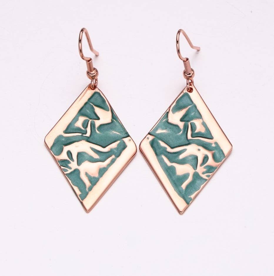 F 48 Turquoise color irregular hammered look Copper Earrings