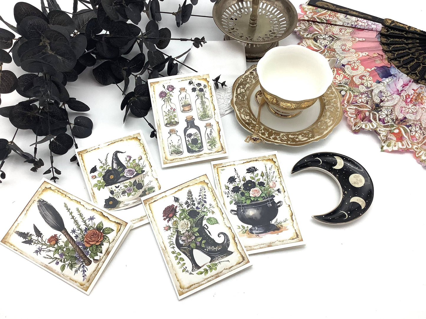 Vintage Herbalist witch Greeting Card Black Tea and Roses