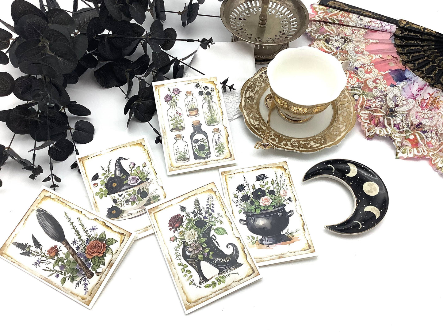 Vintage Herbalist witch Greeting Card Black Tea and Roses