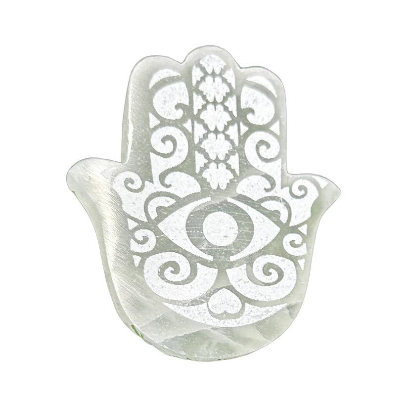 Selenite Engraved Hamsa Hand