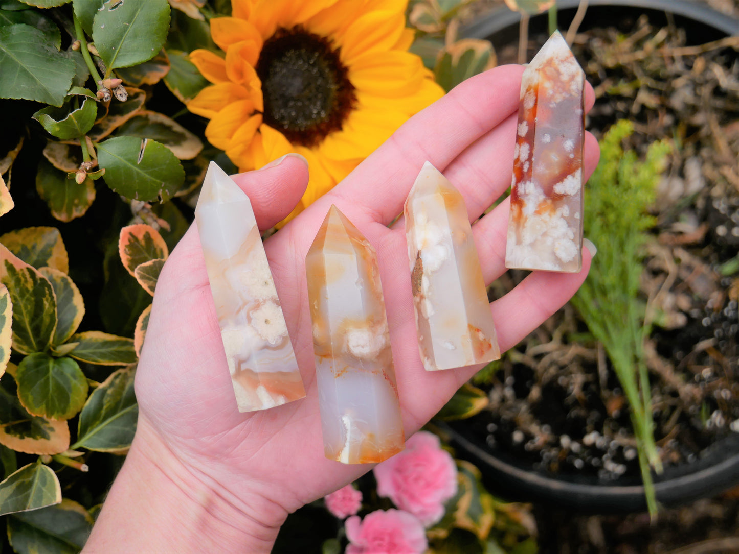 Flower Agate Crystal Tower Points