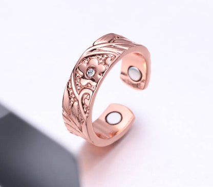 Solid copper flower design magnet ring help arthritis