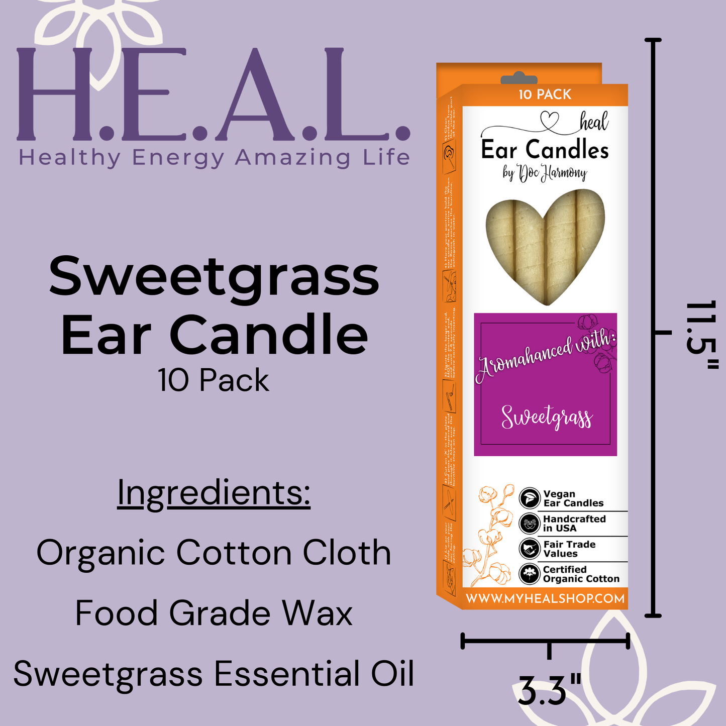 Sweetgrass Ear Candles by Doc Harmony: 2-Pack