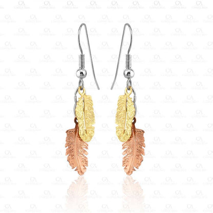 TS 162 Dangle Gold and Copper Feather Earrings