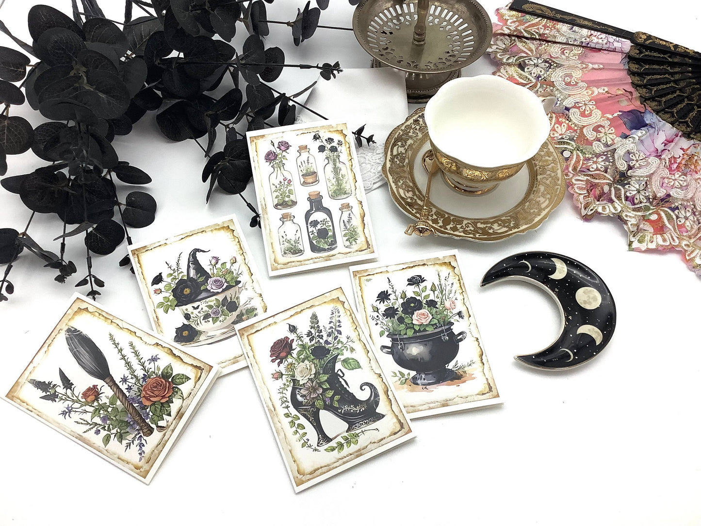 Vintage Herbalist witch Greeting Card Black Tea and Roses