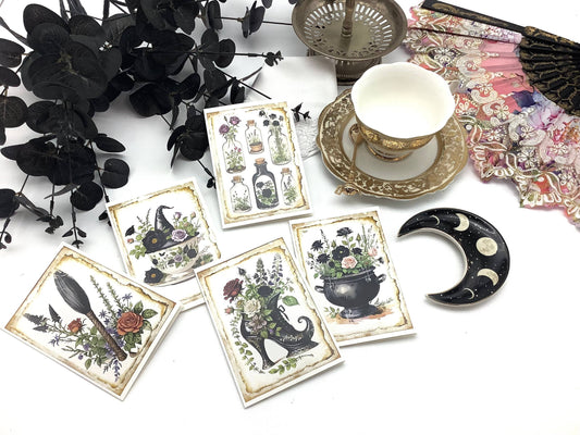 Vintage Herbalist witch Greeting Card Black Tea and Roses