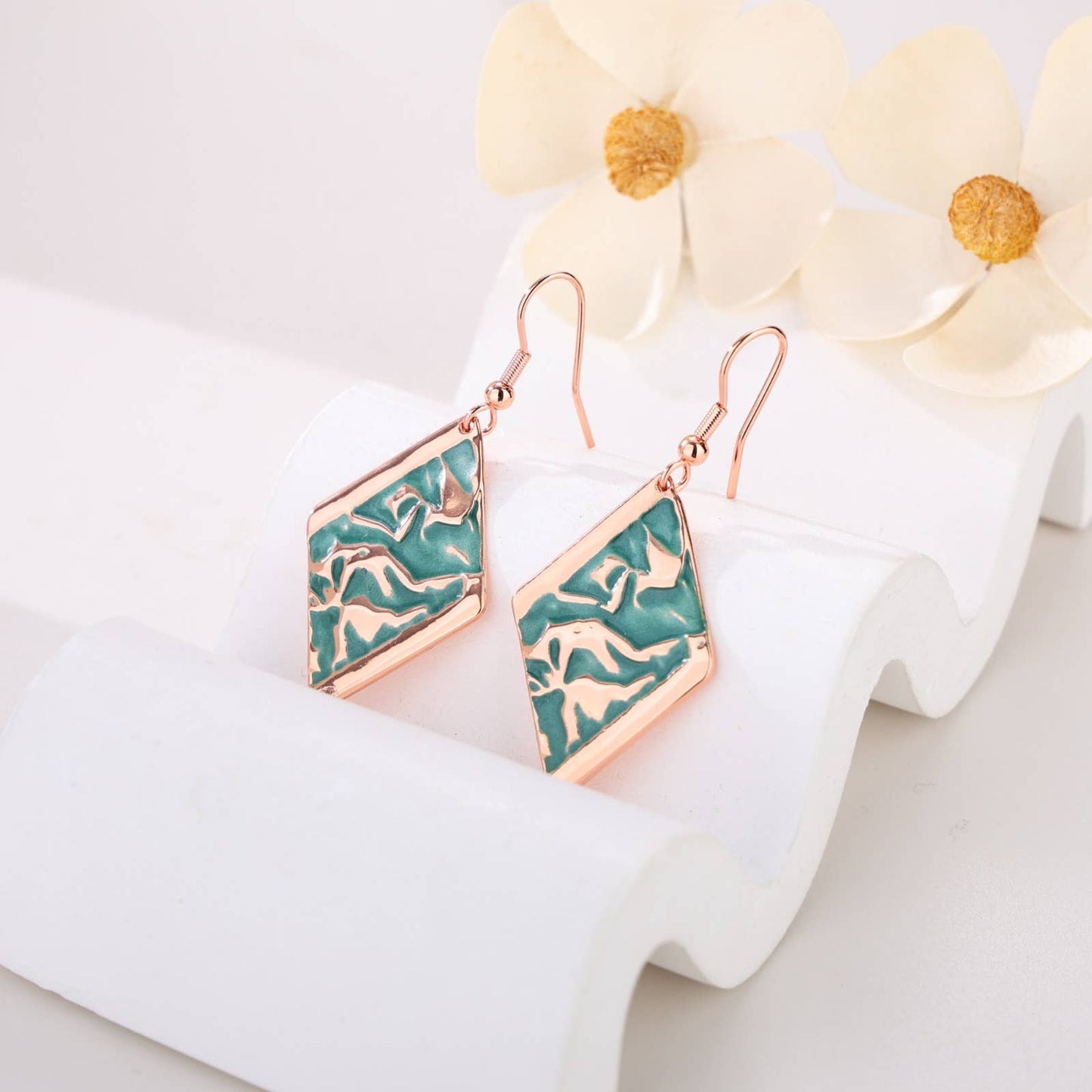 F 48 Turquoise color irregular hammered look Copper Earrings