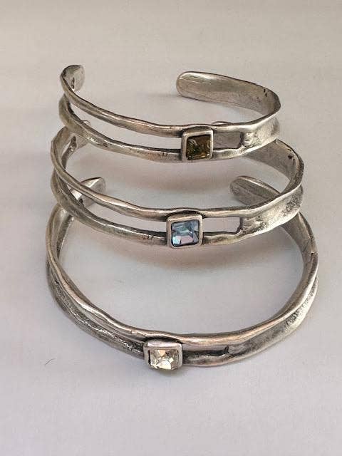 Modernist Square Crystal Stone Cuff: Tourmaline