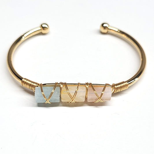 Aquamarine Citrine Rose Quartz Cuff Bangel Bracelets