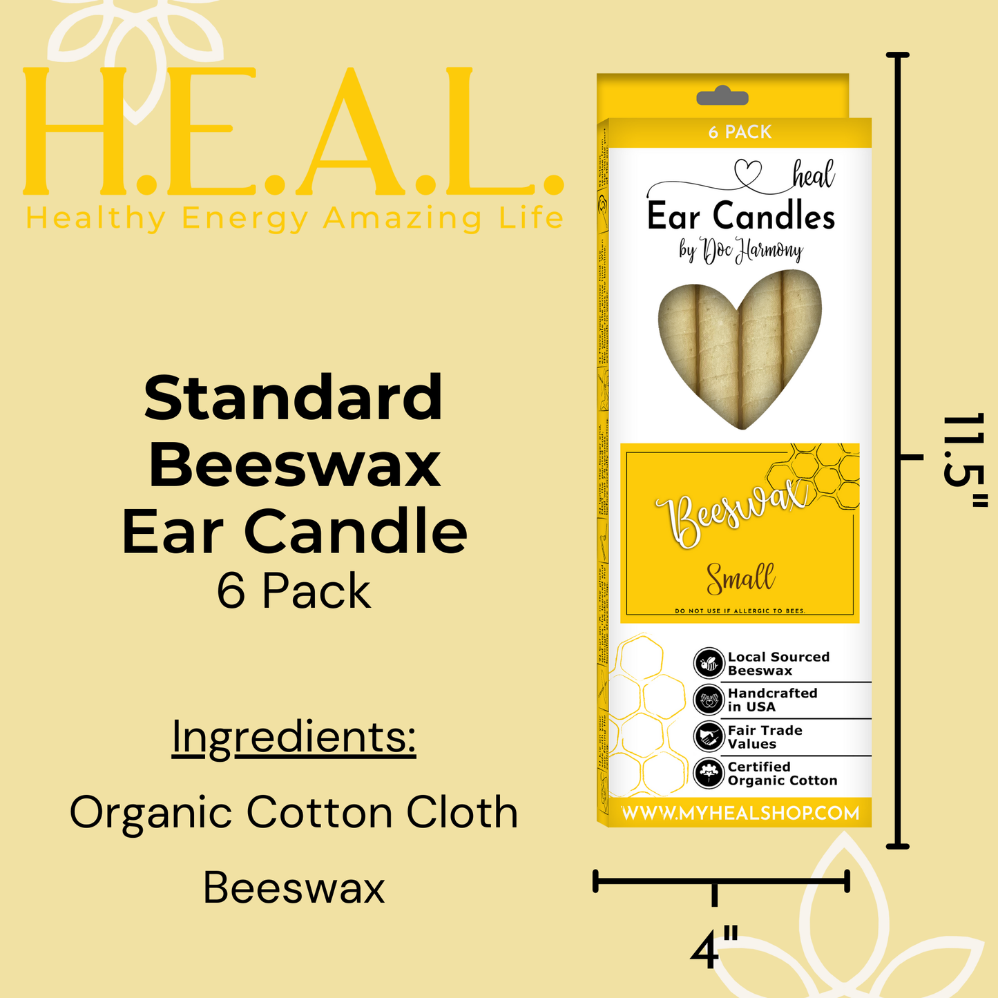 Unscented Beeswax Ear Candles by Doc Harmony: 2-Pack