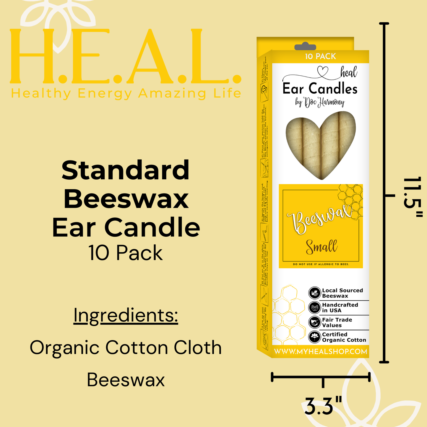 Unscented Beeswax Ear Candles by Doc Harmony: 2-Pack