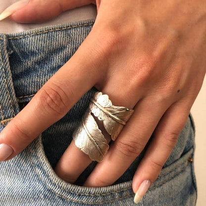 Wide Feather Wrap Ring