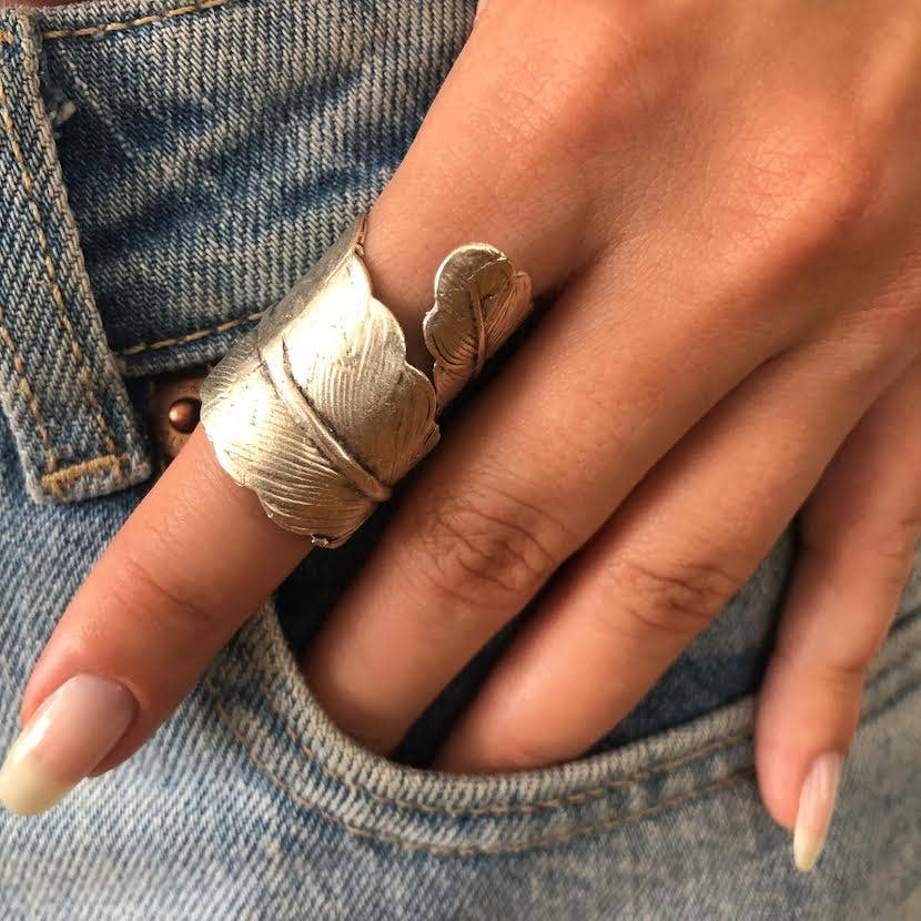 Wide Feather Wrap Ring