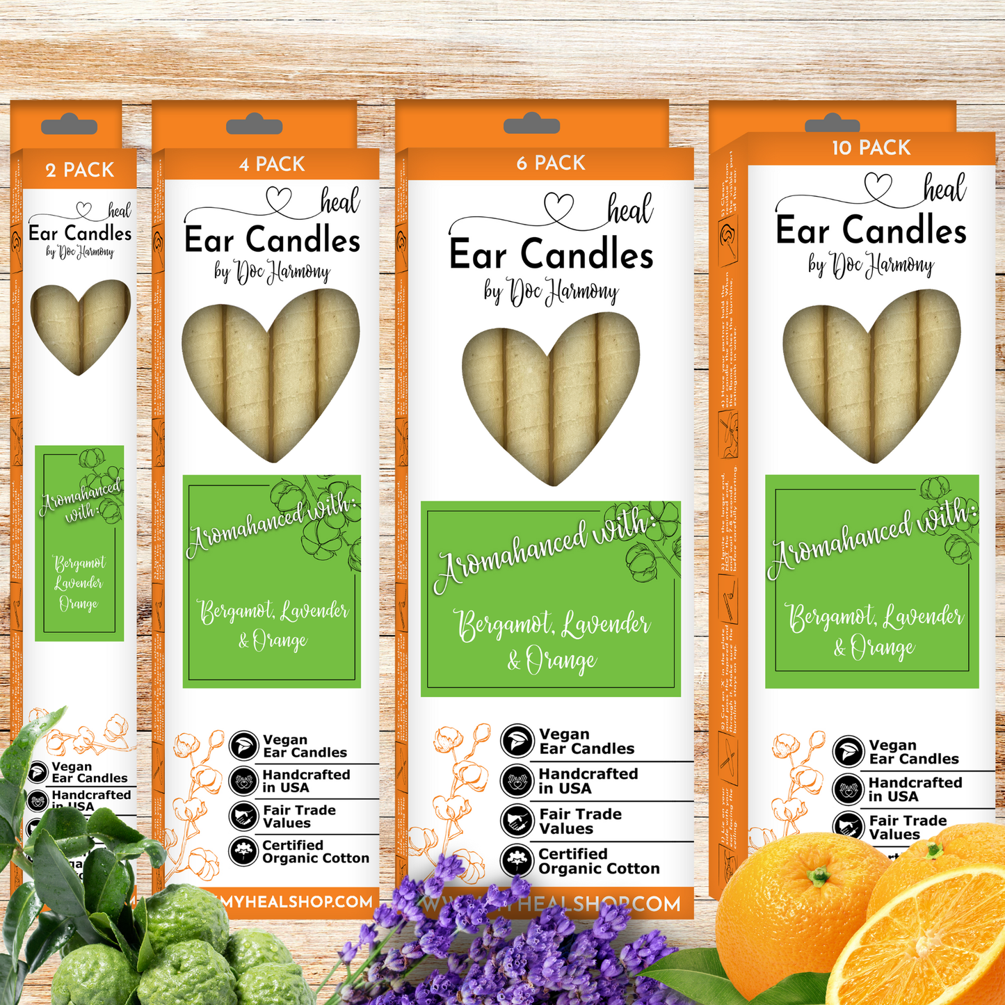 Lavender, Bergamot & Orange Ear Candles by Doc Harmony: 2-Pack