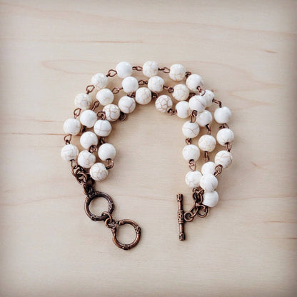 White Turquoise Triple Strand Bracelet 807h