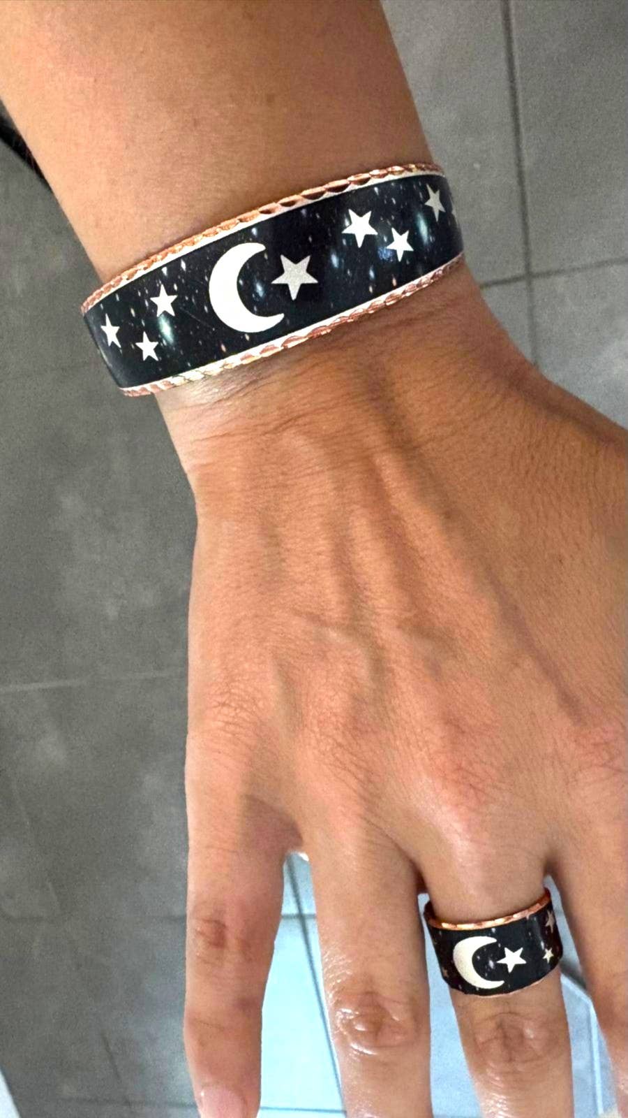 Moon and star ring copper