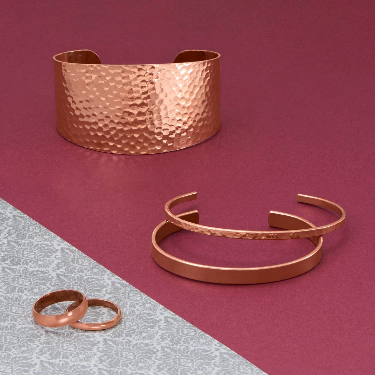 Wide Tapered Hammered Solid Copper Cuff Bracelet