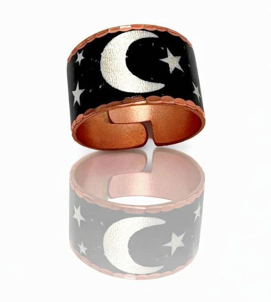 Moon and star ring copper