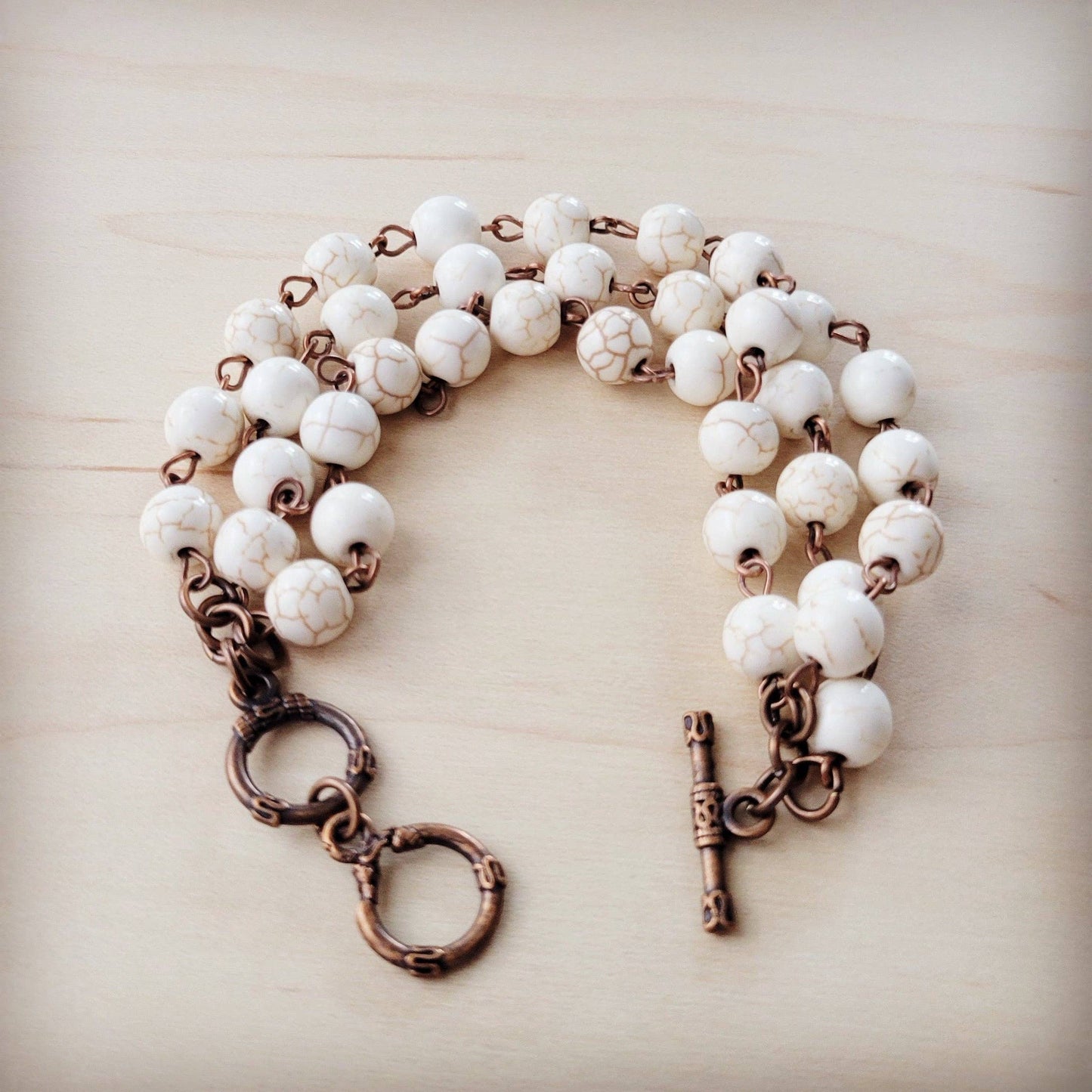 White Turquoise Triple Strand Bracelet 807h