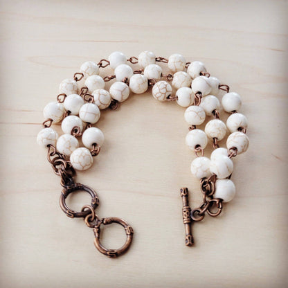 White Turquoise Triple Strand Bracelet 807h