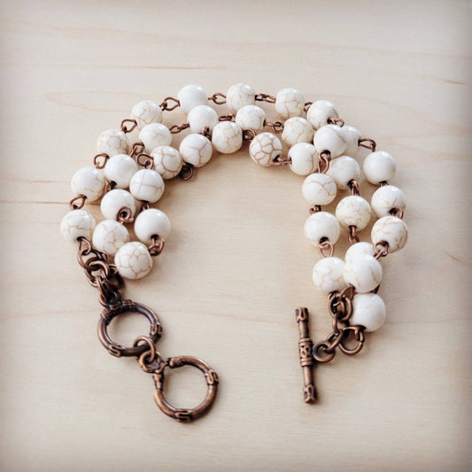 White Turquoise Triple Strand Bracelet 807h