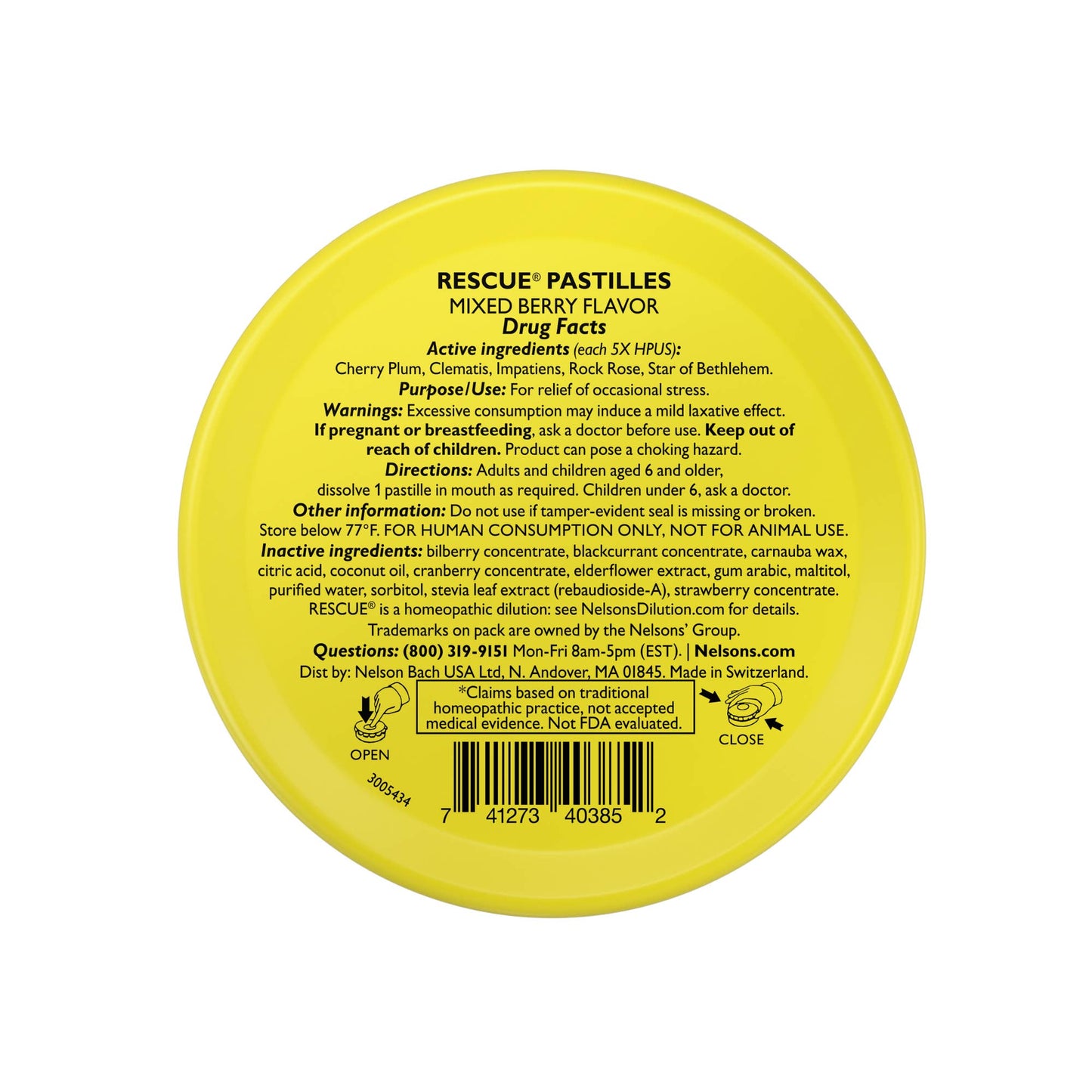 RESCUE Bach PASTILLES, Mixed Berry Flavor, Stress Relief