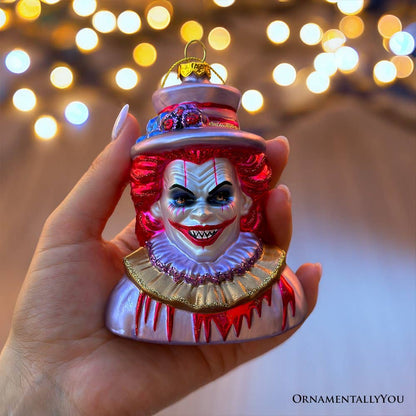 Horror Clown Head Glass Ornament, Halloween Tree Decor