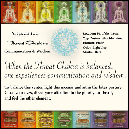 Incense Sticks Throat Chakra Vishuddha - Communication and Wisdom