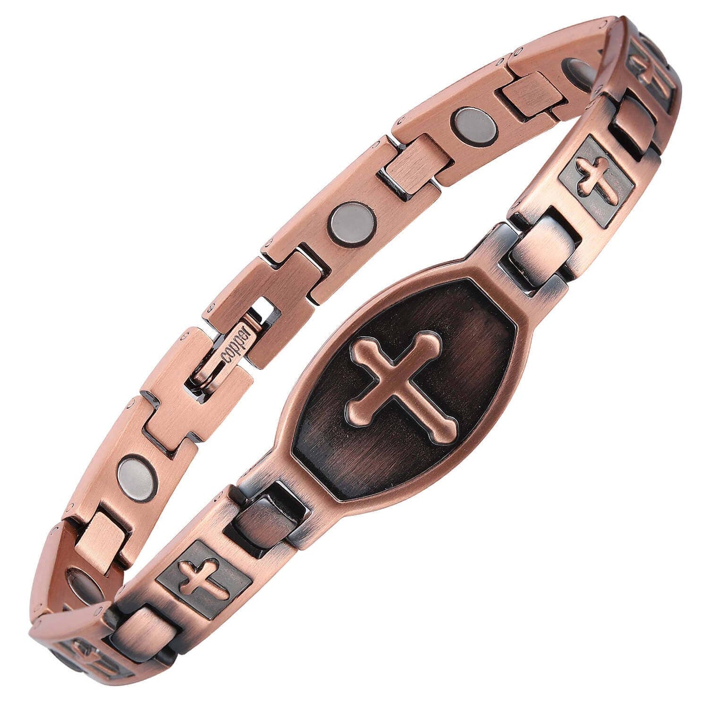 Link Copper Cross Adjustable Magnetic Bracelet