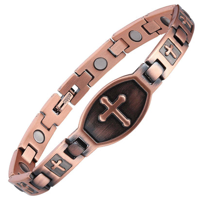 Link Copper Cross Adjustable Magnetic Bracelet