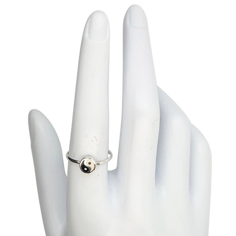 Mini Yin Yang Symbol Sterling Silver Stacking Ring: 7