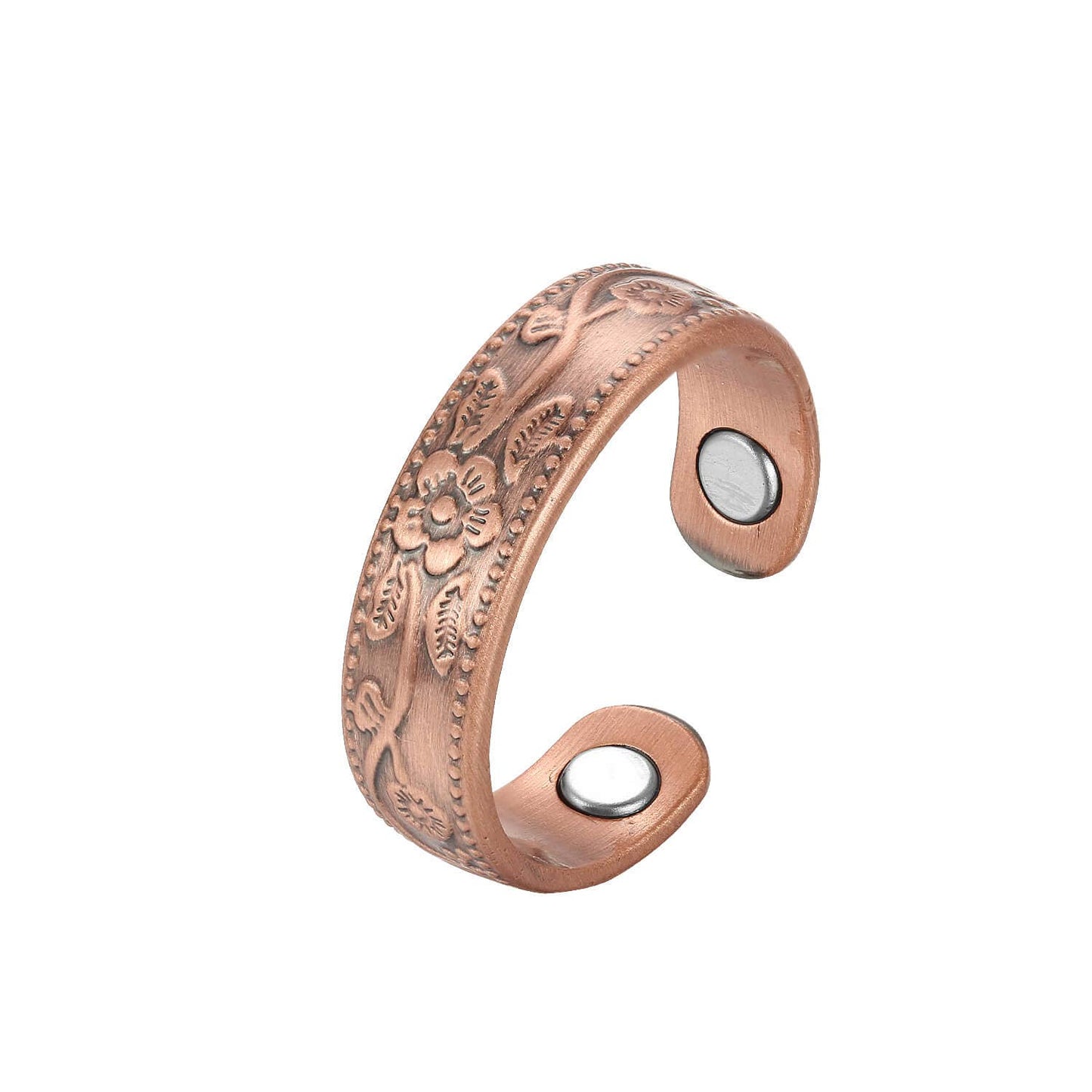 Solid copper flower design magnet ring