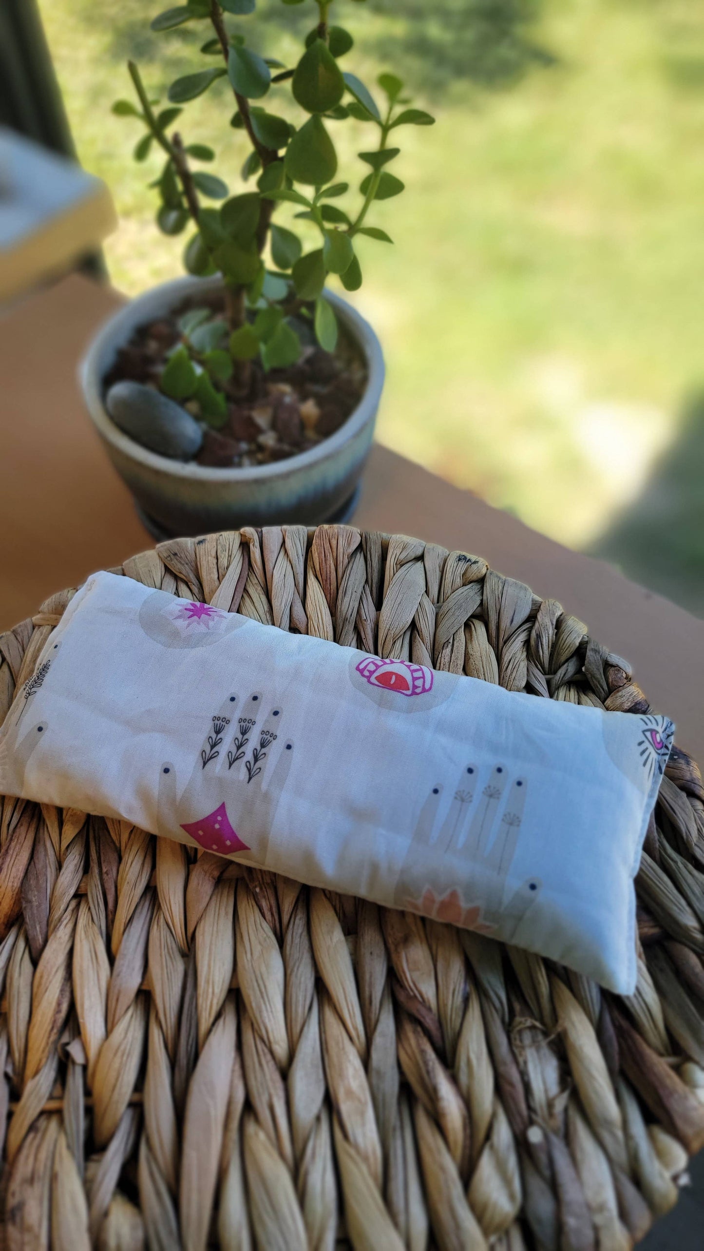 Aromatherapy Hot/Cold Weighted Eye Pillow - Moon and Sky fab: Boho Space / Rice / Unscented