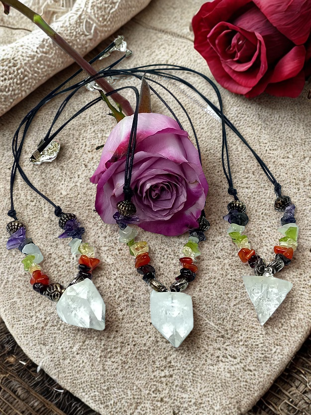 Apophyllite Point Necklaces with Chakra Chips