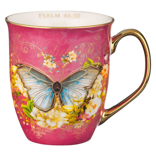 Mug Pink/White Butterfly Be Still Ps. 46:10