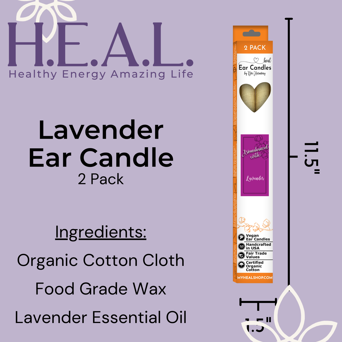 Lavender Ear Candles by Doc Harmony: 2-Pack