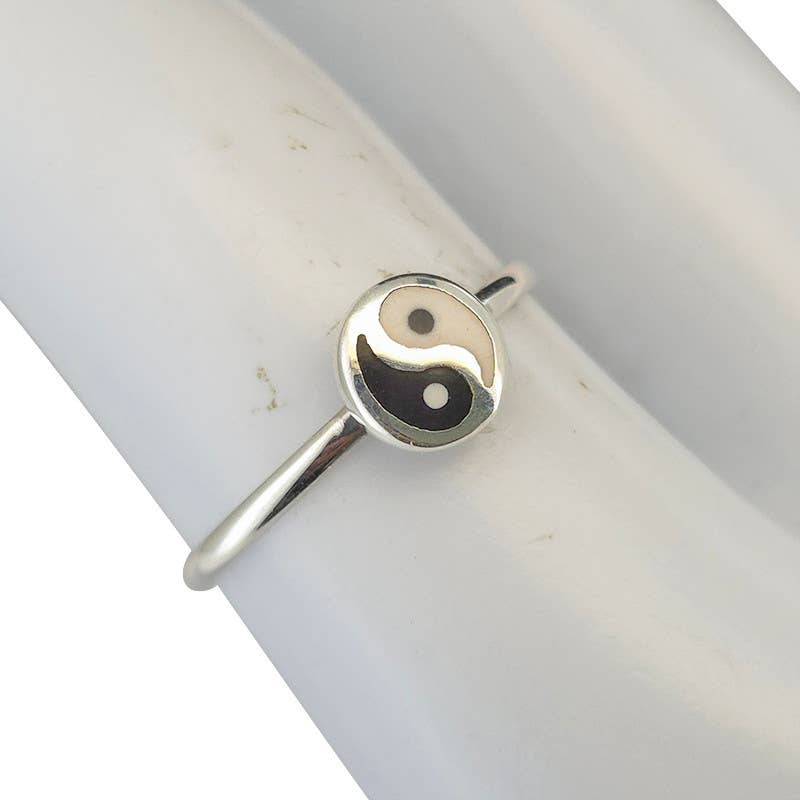 Mini Yin Yang Symbol Sterling Silver Stacking Ring: 7